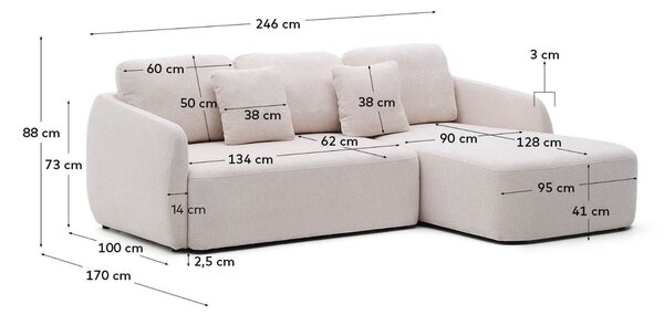 Kave Home Světlě béžová rozkládací pohovka Laira 246 cm, pravá