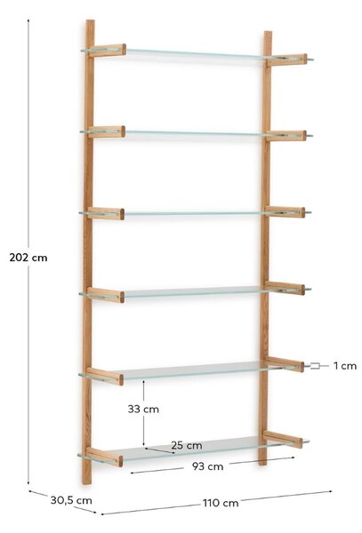 Skleněná modulární police Kave Home Sitra 202 x 90 cm