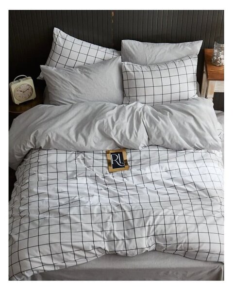 Bílé 4dílné prodloužené povlečení na dvoulůžko s prostěradlem 200x220 cm Geometric – Mila Home
