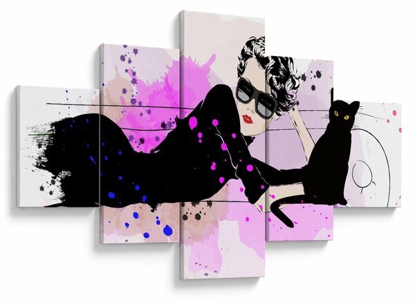Obraz - Žena s černou kočkou (125x70 cm)