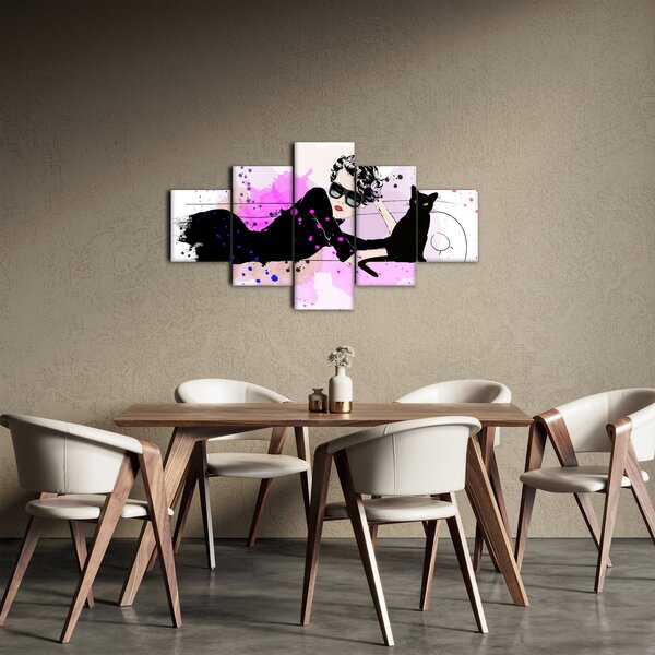 Obraz - Žena s černou kočkou (125x70 cm)