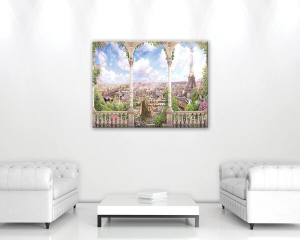 Obraz na plátně: Romantický výhled na Paříž - 80x60 cm