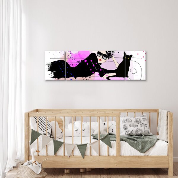 Obraz - Žena s černou kočkou (170x50 cm)