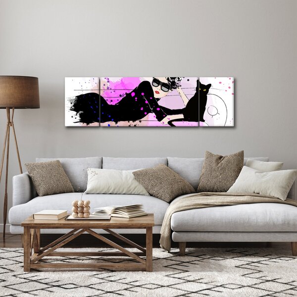Obraz - Žena s černou kočkou (170x50 cm)