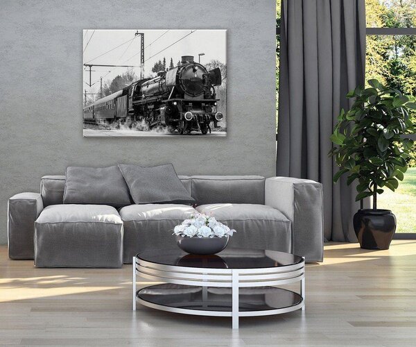 Obraz na plátně: Parní lokomotiva (černobílé) - 75x100 cm