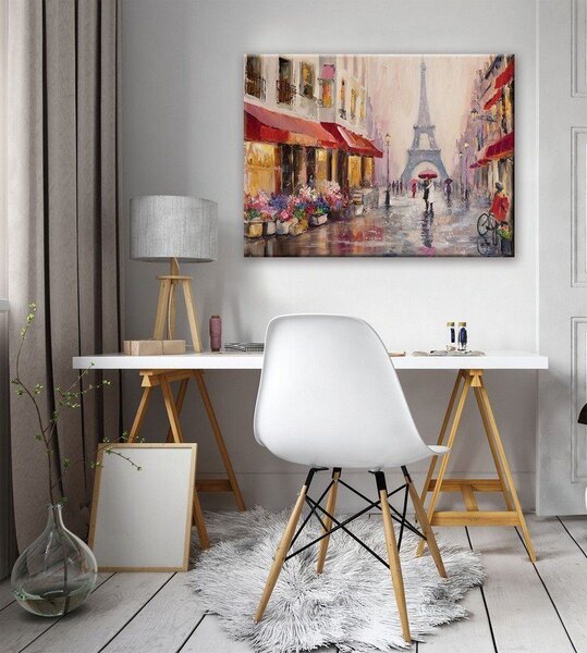 Obraz na plátně: Ulička k Eiffelově věži (malované) - 75x100 cm