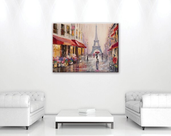 Obraz na plátně: Ulička k Eiffelově věži (malované) - 80x60 cm