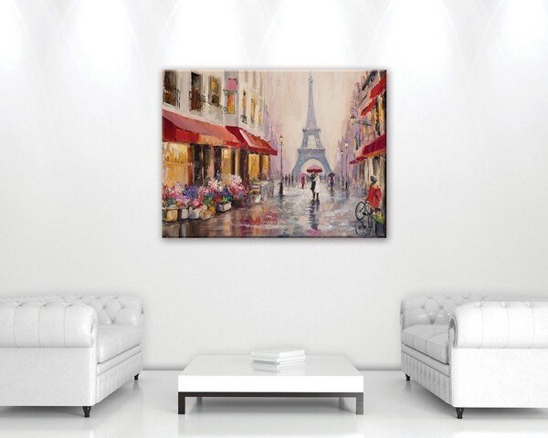 Obraz na plátně: Ulička k Eiffelově věži (malované) - 75x100 cm