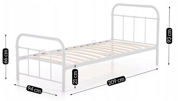 Kovová postel 90 cm Pavot (bílá) (s roštem). Akce -22%