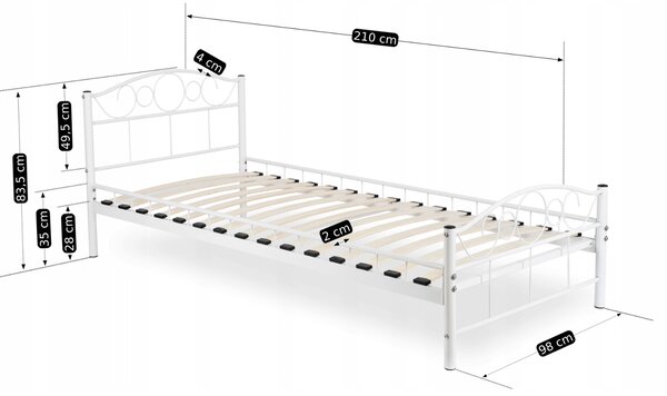 Kovová postel 90 cm Granjeros (bílá) (s roštem)