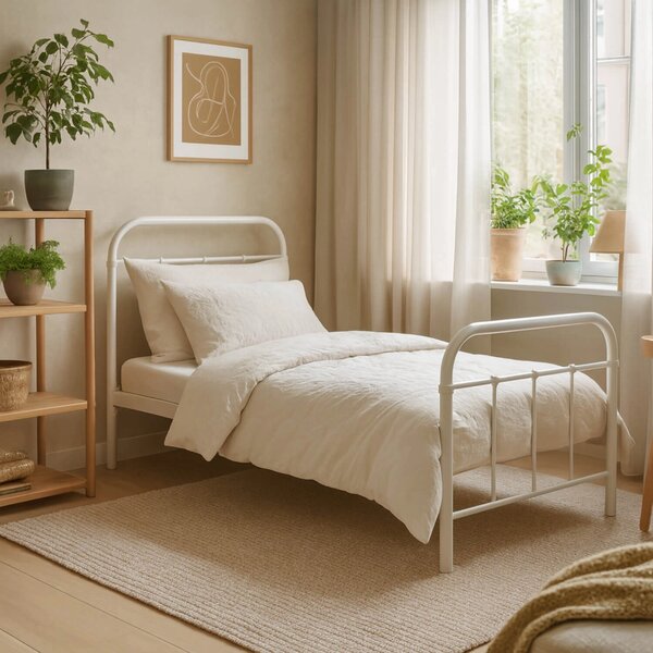 Kovová postel 90 cm Pavot (bílá) (s roštem). Akce -22%