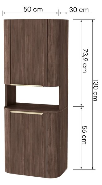 Hector Závěsná vysoká koupelnová skříňka Bassa 50 cm ořech Lincoln/zlatá