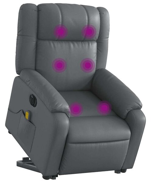 Elektrické zvedací masážní polohovací křeslo šedé umělá kůže 3205174