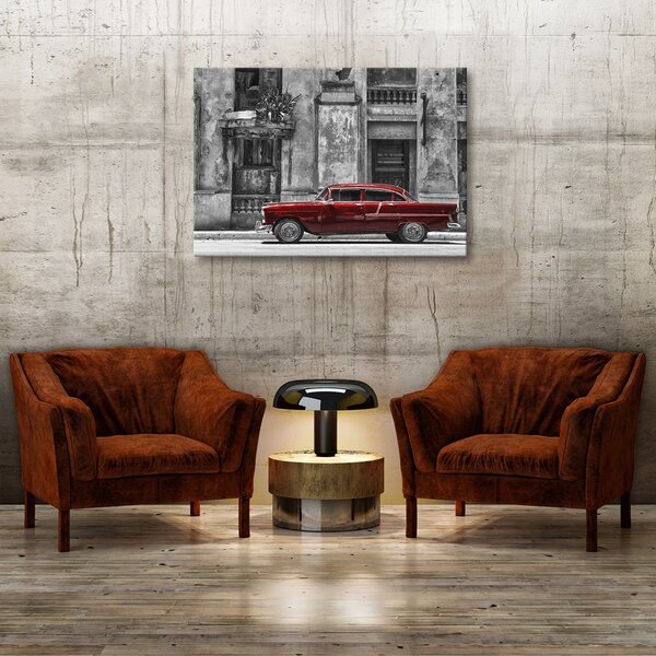 Obraz na plátně: Kubánská ulice červnené auto - 100x75 cm