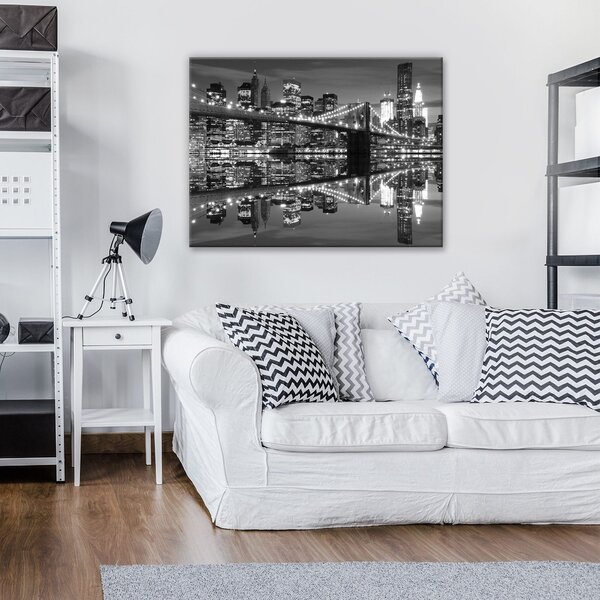 Obraz na plátně: Černobílý Brooklyn Bridge (3) - 80x60 cm