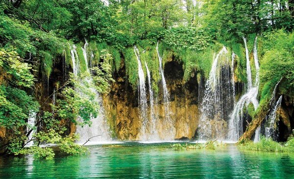 Obraz na plátně: Jezero a vodopád (2) - 75x100 cm
