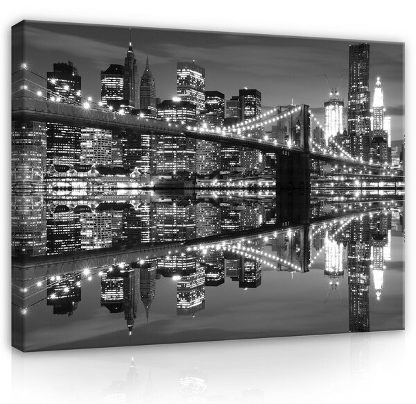 Obraz na plátně: Černobílý Brooklyn Bridge (3) - 80x60 cm