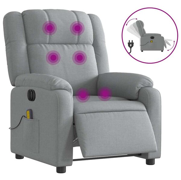 Elektrické masážní polohovací křeslo světle šedé textil 3205190