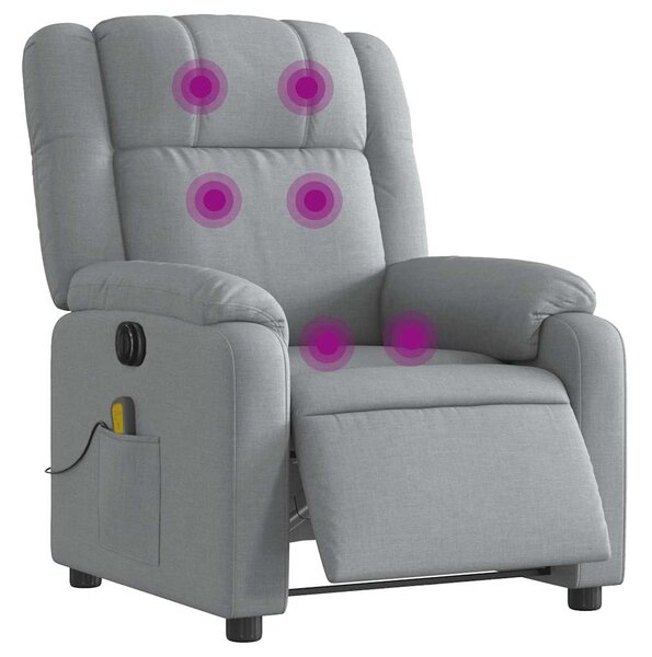 Elektrické masážní polohovací křeslo světle šedé textil 3205190