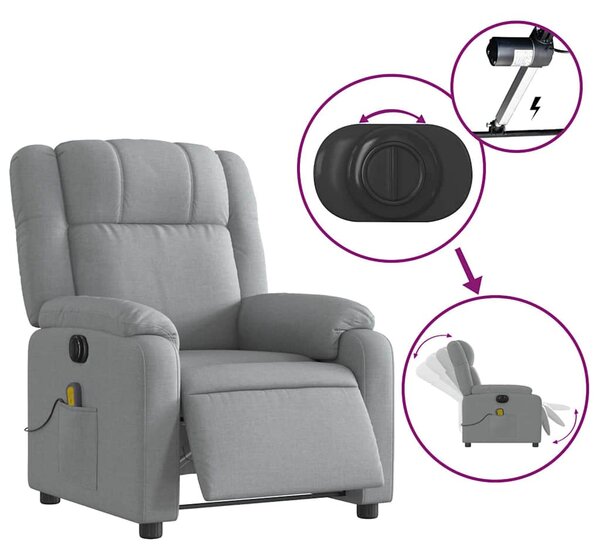 Elektrické masážní polohovací křeslo světle šedé textil 3205190