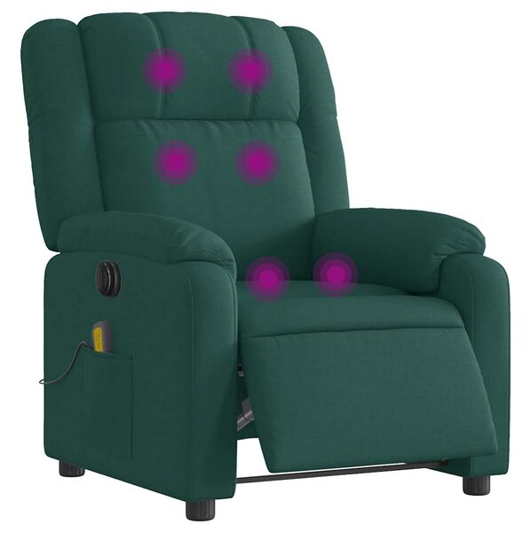Elektrické masážní polohovací křeslo tmavě zelené textil 3205196