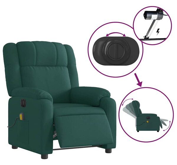 Elektrické masážní polohovací křeslo tmavě zelené textil 3205196