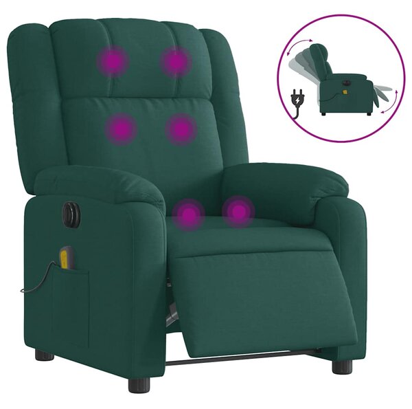 Elektrické masážní polohovací křeslo tmavě zelené textil 3205196