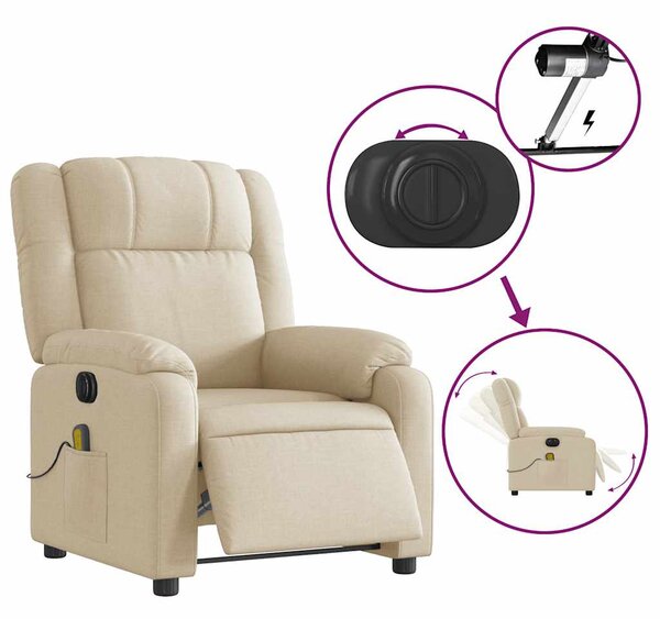 Elektrické masážní polohovací křeslo krémové textil 3205199