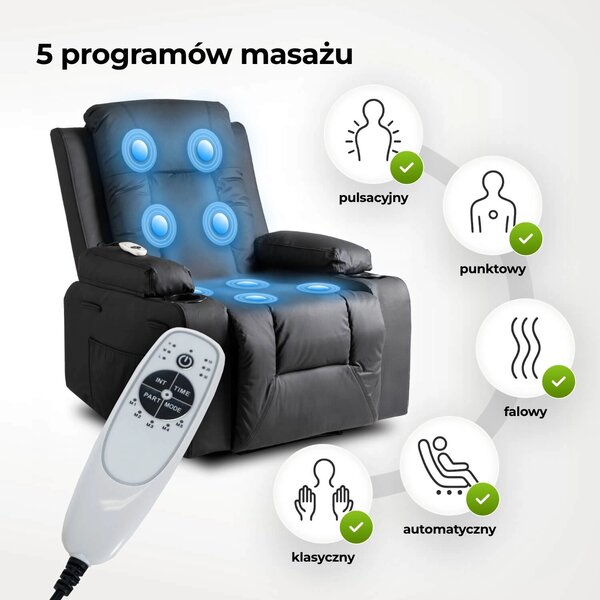 Masážní křeslo Banesto (černá ekokůže). Akce -20%