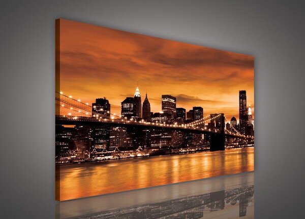 Obraz na plátně: Brooklyn Bridge (oranžový) - 75x100 cm