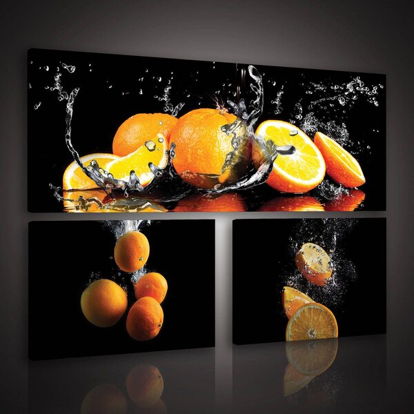 Obraz na plátně: Pomeranče (1) - set 1ks 80x30 cm a 2ks 37,5x24,8 cm