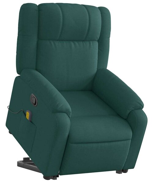 Zvedací masážní polohovací křeslo tmavě zelené textil 3205220