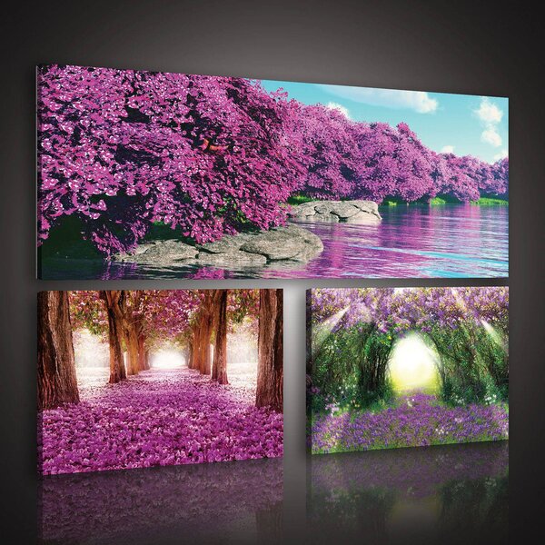 Obraz na plátně: Rozkvetlá alej - set 1ks 80x30 cm a 2ks 37,5x24,8 cm