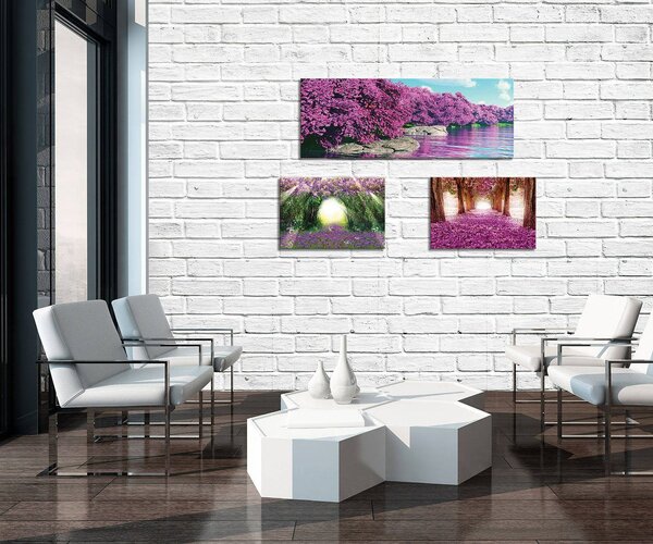 Obraz na plátně: Rozkvetlá alej - set 1ks 80x30 cm a 2ks 37,5x24,8 cm