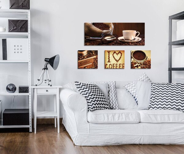 Obraz na plátně: Káva - set 1ks 80x30 cm a 3ks 25,8x24,8 cm