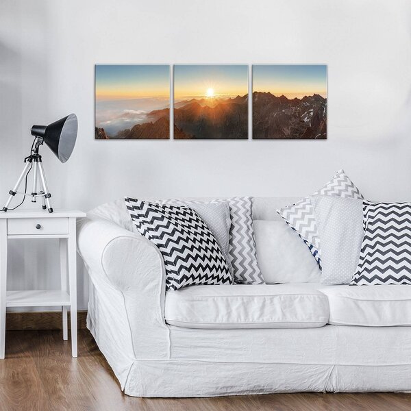 Obraz na plátně: Západ slunce na horách - set 3ks 25x25cm