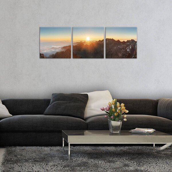 Obraz na plátně: Západ slunce na horách - set 3ks 25x25cm