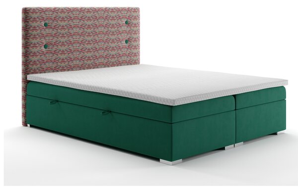 Kontinentální postel 180 cm Grini (smaragdová + vícebarevné) (s úložným prostorem). 1044216