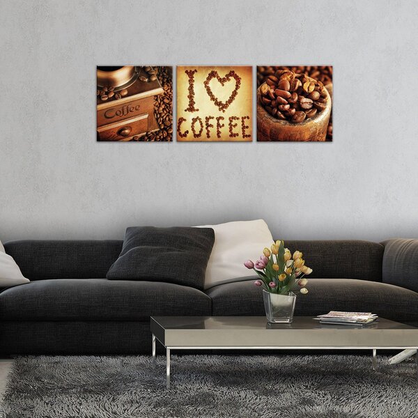 Obraz na plátně: I Love Coffee - set 3ks 25x25cm