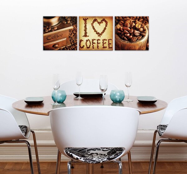 Obraz na plátně: I Love Coffee - set 3ks 25x25cm
