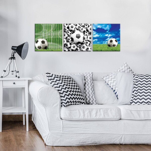 Obraz na plátně: Fotbalové míče - set 3ks 25x25cm