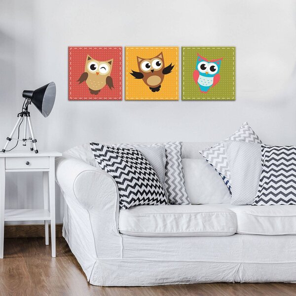Obraz na plátně: Dětské sovy - set 3ks 25x25cm