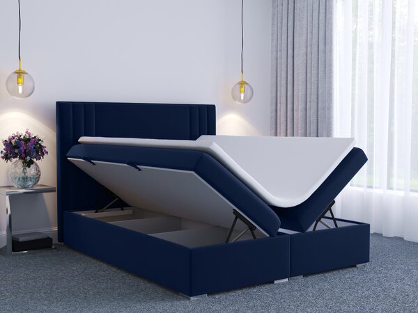 Boxspring postel 140 cm Morcano (tmavě modrá) (s úložným prostorem)