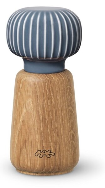 Mlýnek z dubového dřeva na koření s antracitovým detailem z porcelánu Kähler Design Hammershoi, výška 13 cm
