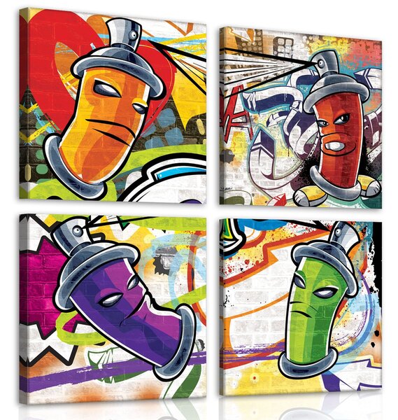 Obraz na plátně: Graffiti - set 4ks 25x25cm