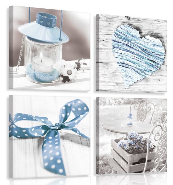 Obraz na plátně: Modré zátiší - set 4ks 25x25cm