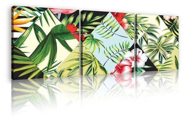 Obraz na plátně: Malovaná tropická flóra (1) - set 3ks 25x25cm