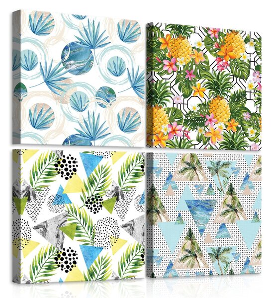 Obraz na plátně: Malovaná květinová abstrakce (1) - set 4ks 25x25cm