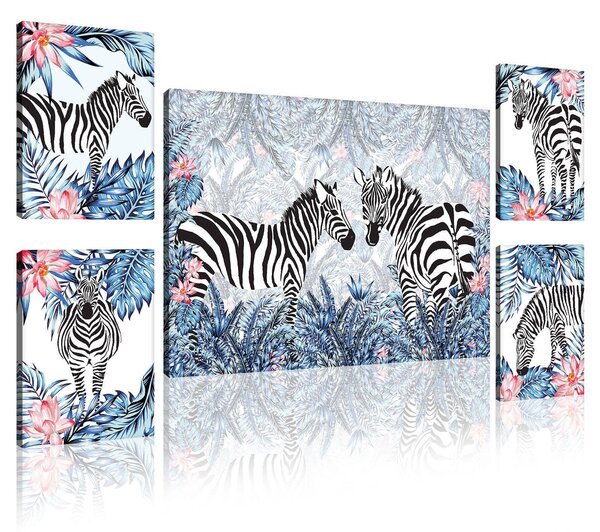 Obraz na plátně: Malované zebry (1) - set 1ks 70x50 cm a 4ks 32,4x22,8 cm