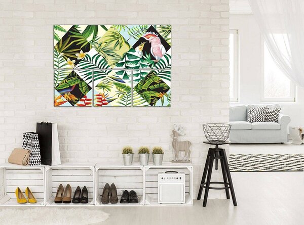 Obraz na plátně: Malované kapradí - set 1ks 80x30 cm a 3ks 25,8x24,8 cm